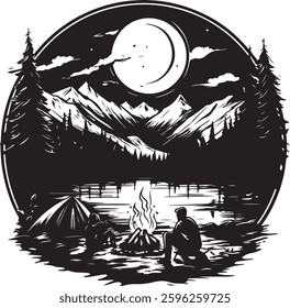 Moonlit Campfire Night in the Wild