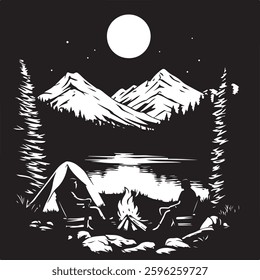 Moonlit Campfire Night in the Wild