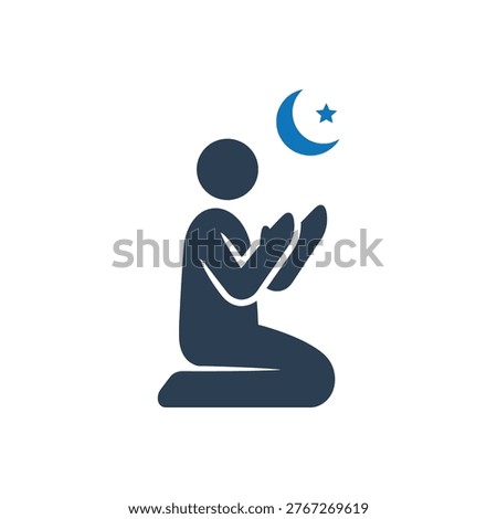 Moonlit Devotional Supplication Prayer Icon Isolated On White Background