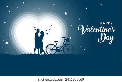 A la luz de la luna, las parejas románticas bajo una luna creciente en el día de San Valentín. Feliz Día de San Valentín susurrando con curry blanco contra la noche oscura, creando una atmósfera de amor