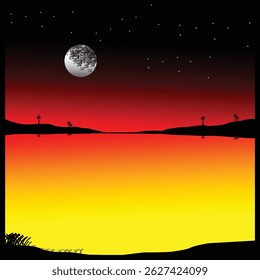 Moonlit Nature Scene Vector Set Night Sky, Mountains and Forest Graphics