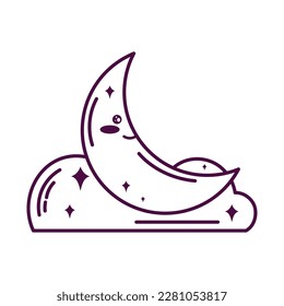 noche iluminada por la luna e icono del doodle en la nube aislado
