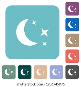 Moonlit night white flat icons on color rounded square backgrounds
