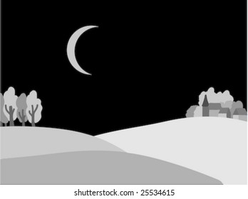 moonlit rural landscape