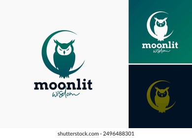 Moonlit Wisdom Crescent Owl Logo: A mystical emblem featuring an owl perched on a crescent moon, symbolizing wisdom and intuition. Layered EPS Vector