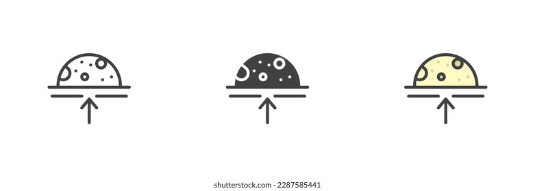 Moonrise different style icon set. Line, glyph and filled outline colorful version, rising moon outline and filled vector sign. Symbol, logo illustration. Vector graphics