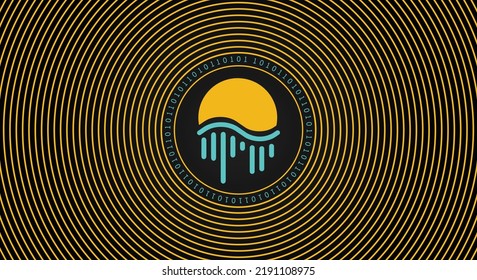 Moonriver MOVR crypto currency coin logo banner. Line art financial technology concept vector illustration background.