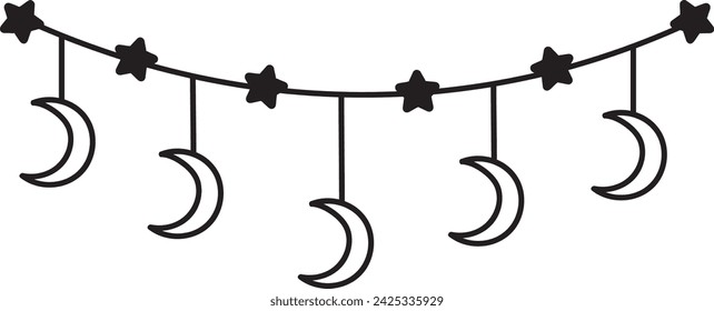 Moons Garland Lined Doodle Vector Illustration