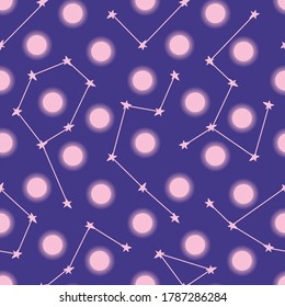 Moons, and stars constellations seamless vector pattern. Cosmic surface print design for fabrics, stationery. wrapping paper, scrapbook, and packaging.