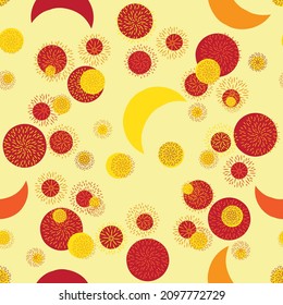 moons stars and fireworks vector new year pattern