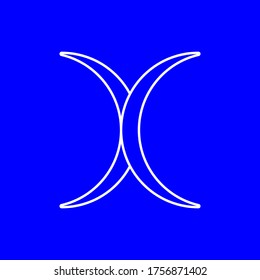 moons symbol that form letter x in lines in white color, editable vector
