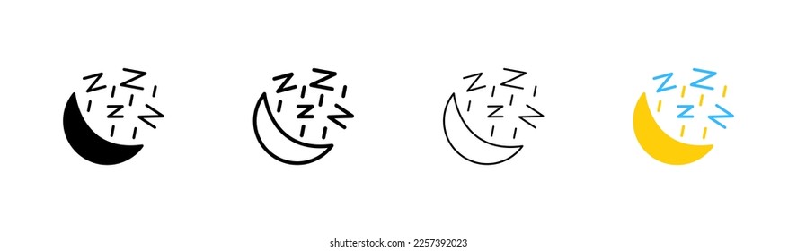 Moonset icon. Satellite, weather, clean sky, star, starry sky, comet, tail, night, time to sleep. Cosmos concept. Vector icon in line, black and colorful style on white background