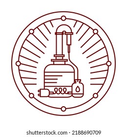 Moonschine noch Symbol. Cooper Alkoholdestillation alembic. Vektorgrafik im Kunststil