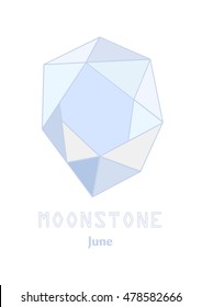 Moonstone Gem Stone, Pale Blue Crystal, Gems And Mineral Crystal Vector Illustration, June Birthstone Gemstone