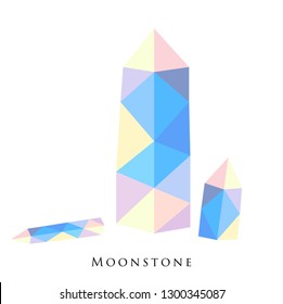 Moonstone. Vector isolated illustration of mineral, gem, diamond, crystal on white background