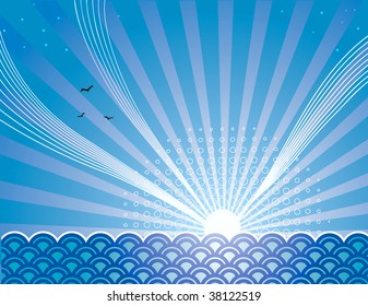 Mond/Sonnenaufgang auf dem Ozean