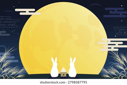 Moon-viewing rabbit and big full moon frame