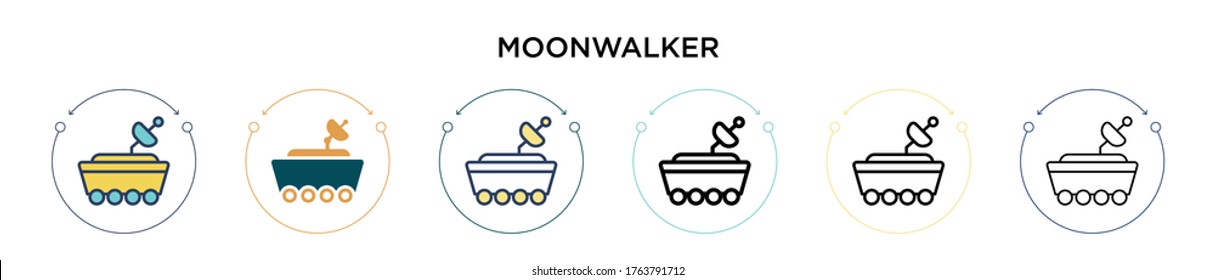 Moonwalker icon in filled, thin line, outline and stroke style. Vector illustration of two colored and black moonwalker vector icons designs can be used for mobile, ui, web