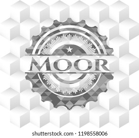 Moor grey badge with geometric cube white background