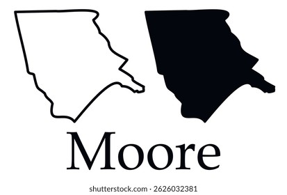 Moore (North Carolina) city map with black border outline vector
