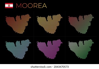 Moorea dotted map set. Map of Moorea in dotted style. Borders of the island filled with beautiful smooth gradient circles. Neat vector illustration.