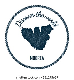 Moorea map in vintage discover the world rubber stamp. Hipster style nautical postage Moorea stamp, with round rope border. Moorea map vector illustration.