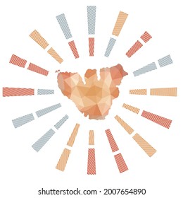 Moorea Sonnenbrand. Low-Poly-Streifen Rochen und Karte der Insel. Schöne Vektorgrafik.
