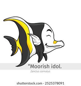 Moorish Idol Cartoon illustration. marine animal isolated. Animal cartoon collection. Moorish Idol fish Cartoon character