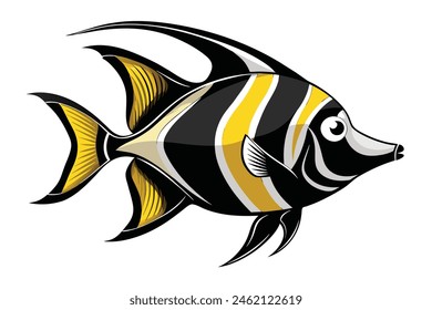 A Moorish idol fish silhouette black vector illustration