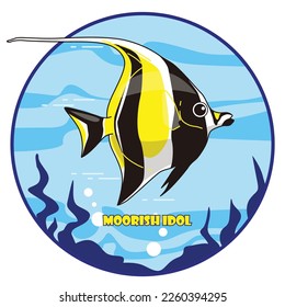 Moorish idol fish vector design, good for youtube, home work, game, wallpaper, mug, education, etc