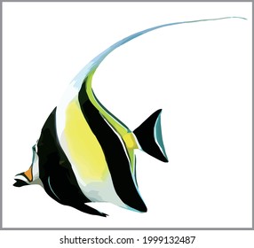 Moorish idol fish with a white background