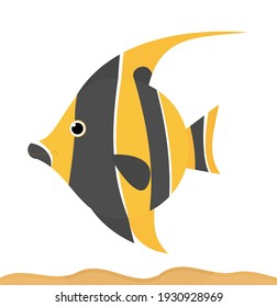 moorish idol fish yellow and Black illustration