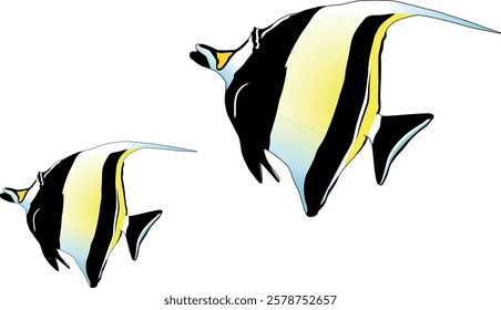 The Moorish Idol is a strikingly beautiful tropical fish known for its bold black, white, and yellow bands. 