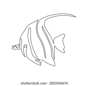 Moorish idol, zanclus cornutus continuous line drawing. One line art of reef fish, seafood.