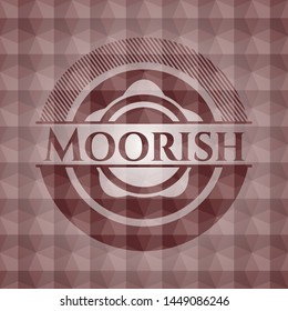 Moorish red emblem or badge with abstract geometric polygonal pattern background. Seamless.