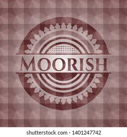 Moorish red seamless emblem or badge with geometric pattern background.