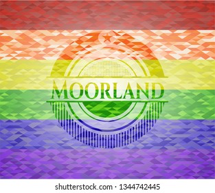 Moorland emblem on mosaic background with the colors of the LGBT flag