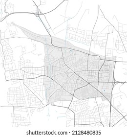 Moosach, München, DEUTSCHLAND, high detail vector map with city boundaries and editable paths. White outlines for main roads. Many smaller paths. Blue shapes and lines for water.