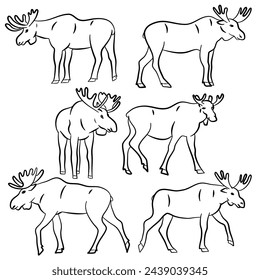 Moose action set. Vector illustration collection