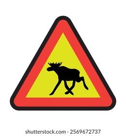 Moose ahead Road sign, traffic sign isolated on white, vector illustration