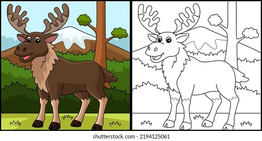 Moose Animal Coloring Page Colored Illustration