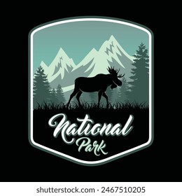 Moose Animal Silhouette Outdoor National Park Badge