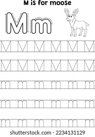 Moose Animal Tracing Letter ABC Coloring Page M