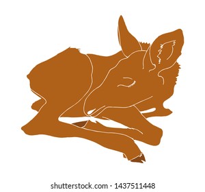 Moose baby hand drawn illustration. Elk calf vector print, brown color