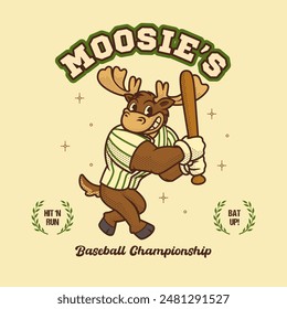 Moose Baseball Mascot Vintage and Retro Character Illustration