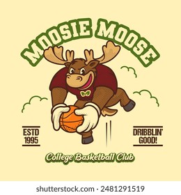 Moose Basket Mascot Vintage and Retro Character Illustration