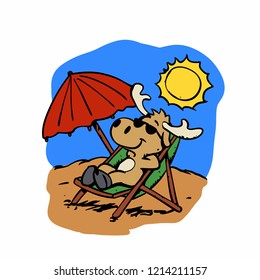 Moose in beach vector illustration 