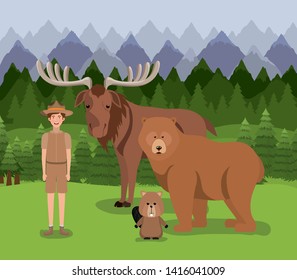 Moose bear beaver and ranger design
