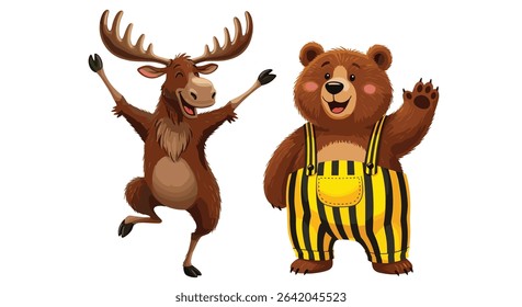Moose and Bear Celebrate Friendship with Joyful Greetings and Heartfelt Connection Depiction