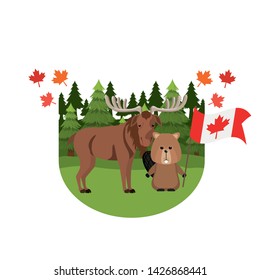 Moose and beaver animal of canada design